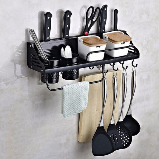 A Version 50cm 2 Cup 8 Hooks Kitchen Multi-function Wall-mounted Condiment Storage Rack