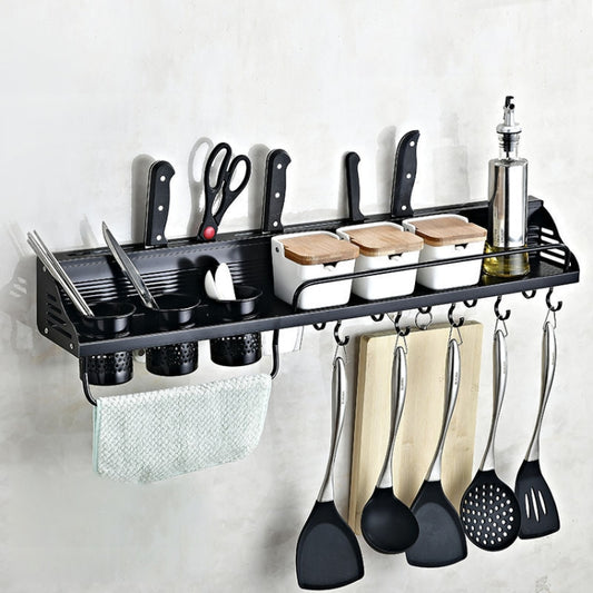 A Version 80cm 3 Cups 10 Hooks Kitchen Multi-function Wall-mounted Condiment Storage Rack