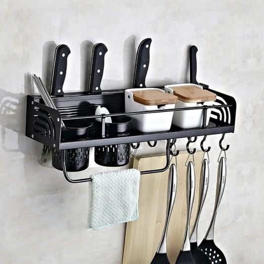 B Version 50cm 2 Cups 10 Hooks Kitchen Multi-function Wall-mounted Condiment Storage Rack