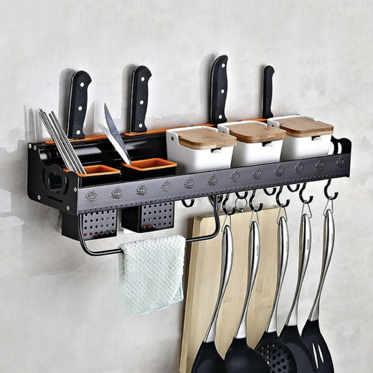 C Version 60cm 2 Cups 10 Hooks Kitchen Multi-function Wall-mounted Condiment Storage Rack