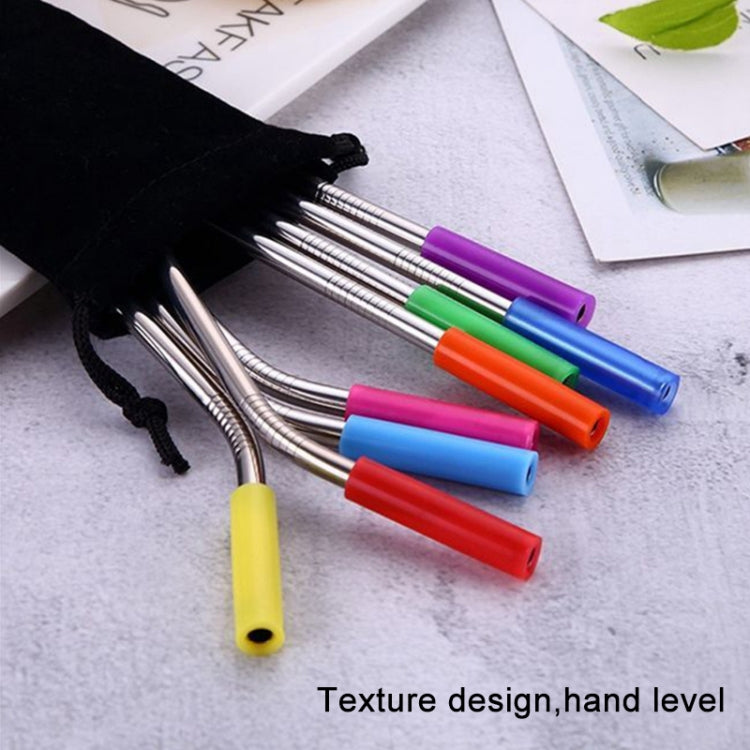 8pcs Reusable Silicone Tips Stainless Steel Drinking Straws + 2pcs Cleaner Brushes Set Kit with Cashmere Bag,  215*6mm