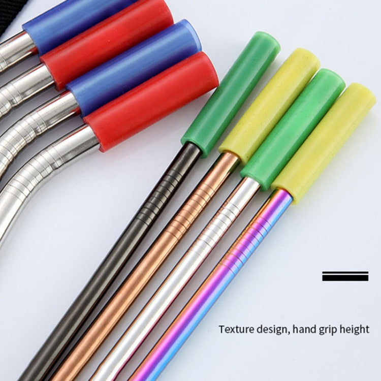 8 PCS Reusable Silicone Tips Stainless Steel Drinking Straws + 2 PCS Cleaner Brushes Set Kit with Cashmere Bag,  266*6mm