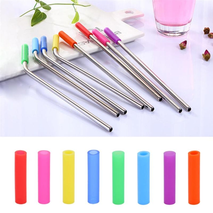 8 PCS Reusable Silicone Tips Stainless Steel Drinking Straws + 2 PCS Cleaner Brushes Set Kit with Cashmere Bag,  266*6mm