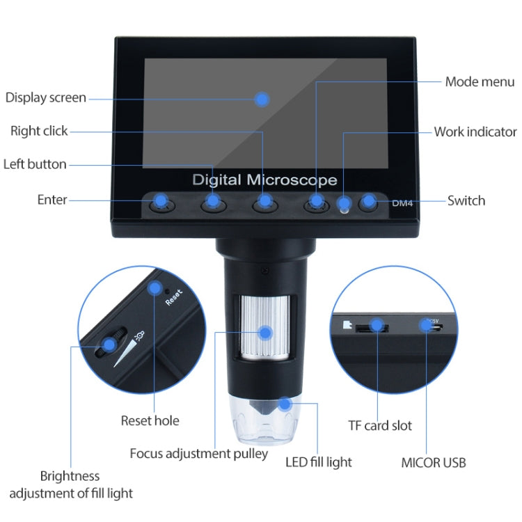 720P 4.3 inch Display Screen HD Industrial Digital Microscope