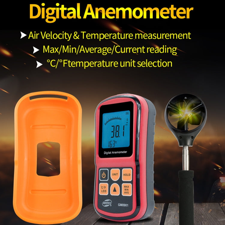 BENETECH GM8901+ High Accuracy Anemometer Wind Speed Gauge Temperature Measure Digital LCD Display Meter Measuring Tool