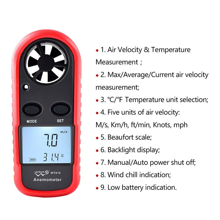 Wintact WT816 Digital Electronic Thermometer Anemometer