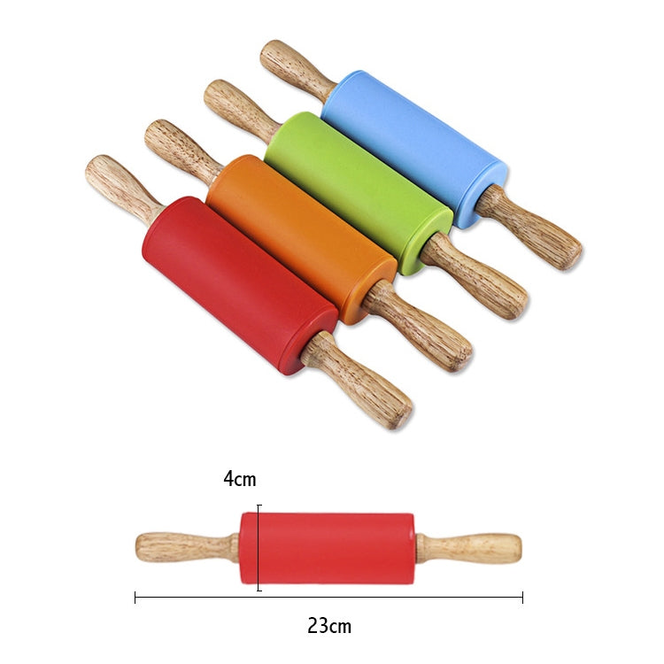 kn055 Solid Wooden Handle Silicone Rolling Pin Non-stick Food Dumpling Stick, Length: 23cm, Random Color Delivery