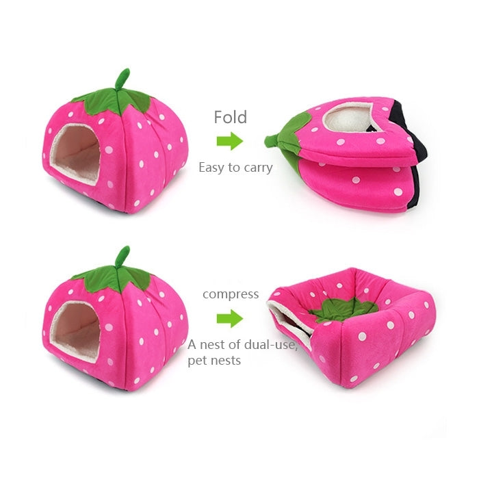 Strawberry Shaped Foldable Short Plush Pet House Nest, Size: M