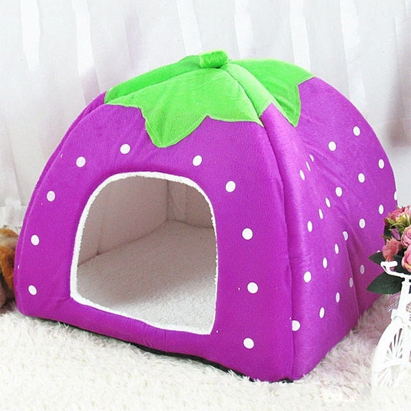 Strawberry Shaped Foldable Short Plush Pet House Nest, Size: M