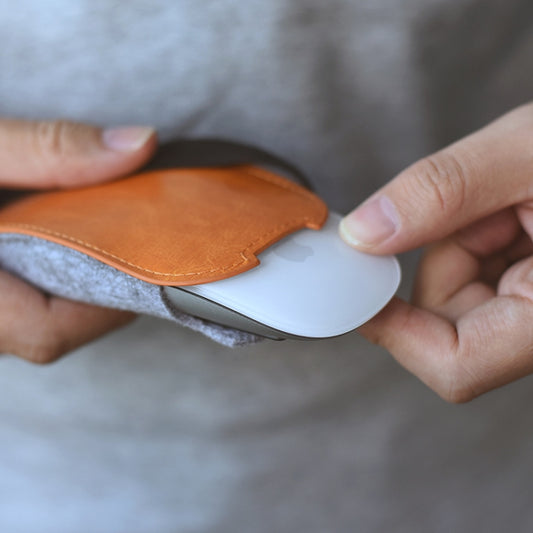 European Style Elastic PU Leather Fur Felt Mouse Storage Bag for Apple Magic Mouse 2