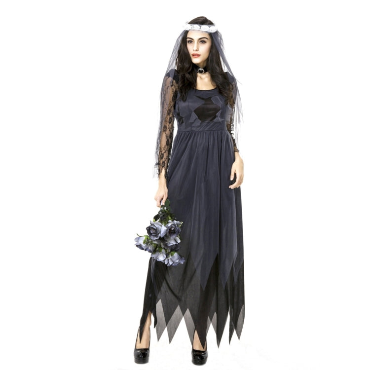 Halloween Costume Women Lace Chiffon Black Dress Ghost Bride Clothes Cosplay Game Uniforms, Size: M, Bust: 76cm, Waistline:70cm, Clothes Long:141cm