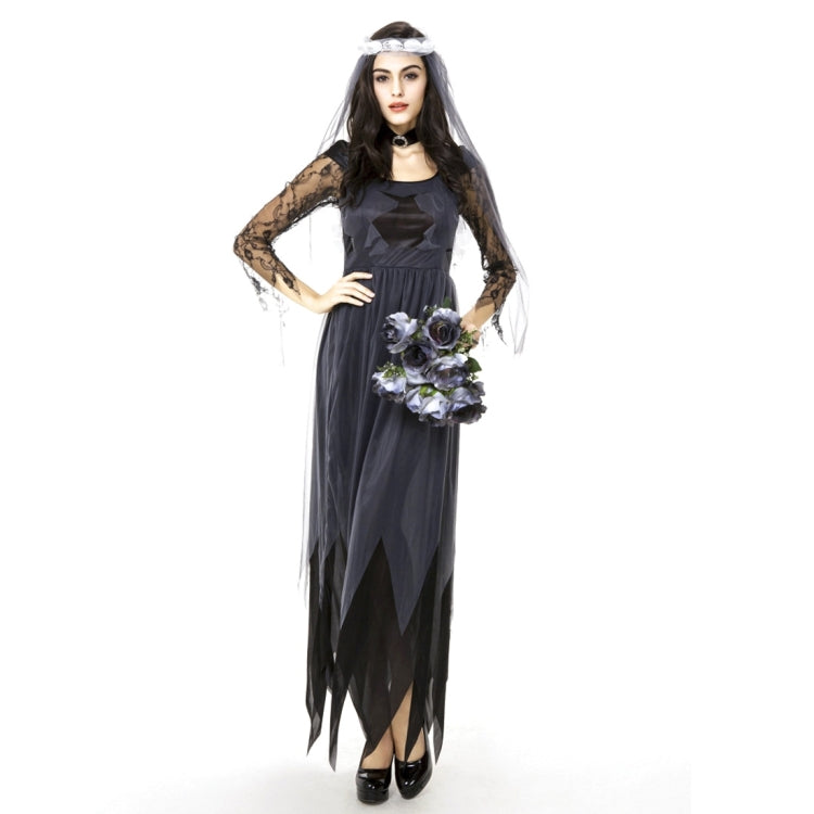 Halloween Costume Women Lace Chiffon Black Dress Ghost Bride Clothes Cosplay Game Uniforms, Size: M, Bust: 76cm, Waistline:70cm, Clothes Long:141cm