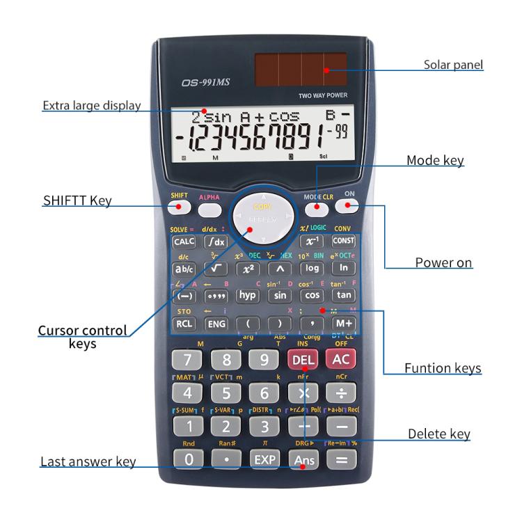 OS-991MS 10+2 Digits Double Line Display Multi-functional Student Function Scientific Calculator Solar Energy Dual Power Calculator