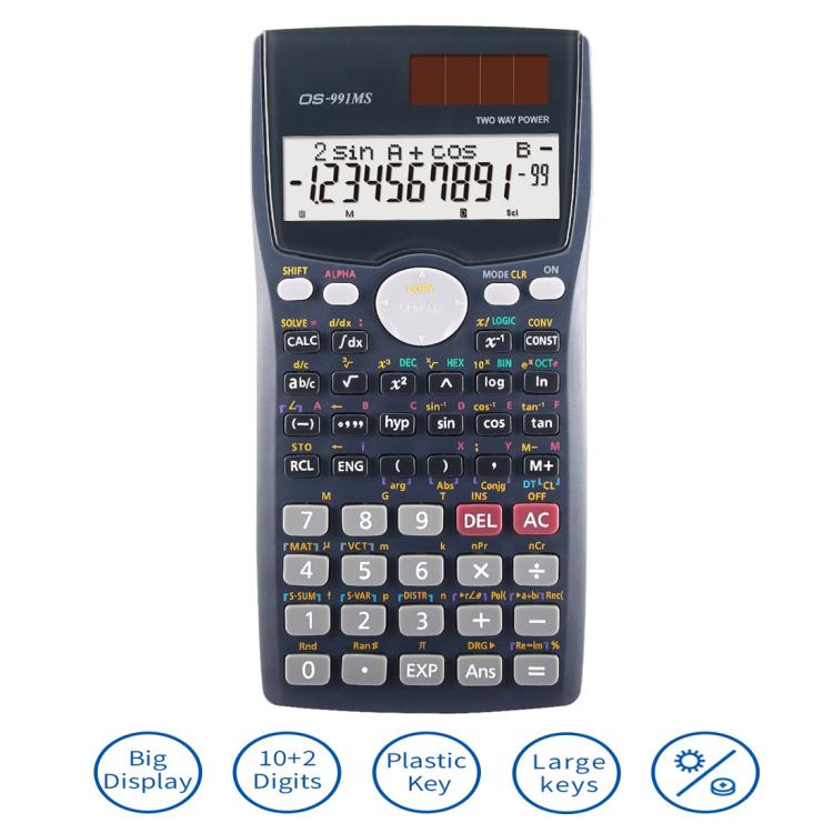 OS-991MS 10+2 Digits Double Line Display Multi-functional Student Function Scientific Calculator Solar Energy Dual Power Calculator
