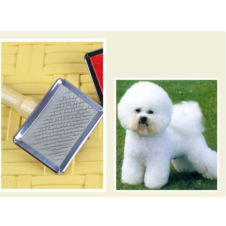 Soft Curve Needled Manual Bristles Grooming Cleaning Brush with Wood Handle for Pet,  Size: L, Random Color Delivery