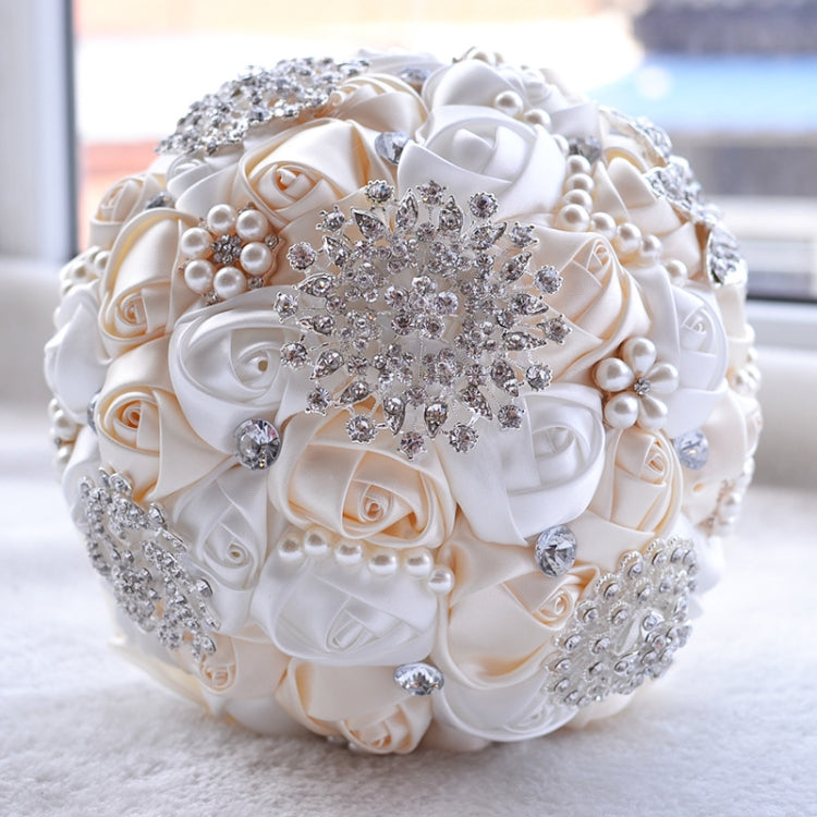 Wedding Holding Pearl Diamond Flowers Bridal Bouquet Accessories Bridesmaid Rhinestone Party Wedding Decoration Supplies, Diameter: 20cm