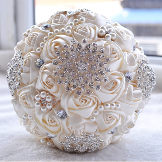 Wedding Holding Pearl Diamond Flowers Bridal Bouquet Accessories Bridesmaid Rhinestone Party Wedding Decoration Supplies, Diameter: 20cm, D453 Milk White, D453, D453 Milk White + White