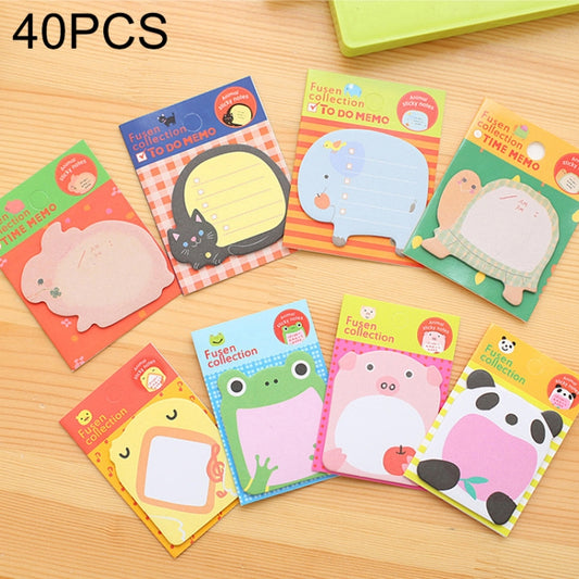40 PCS Cartoon Animal Shaped Self Adhesive Memo Pad N-times Sticky Notes Bookmark School Office Supply, Random Style Delivery