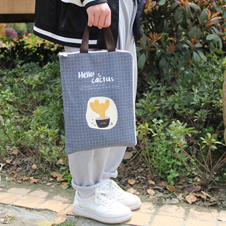 Cactus Pattern Waterproof and Dustproof Canvas File Bag Zipper Data Portable Storage Bag, Random Style Delivery