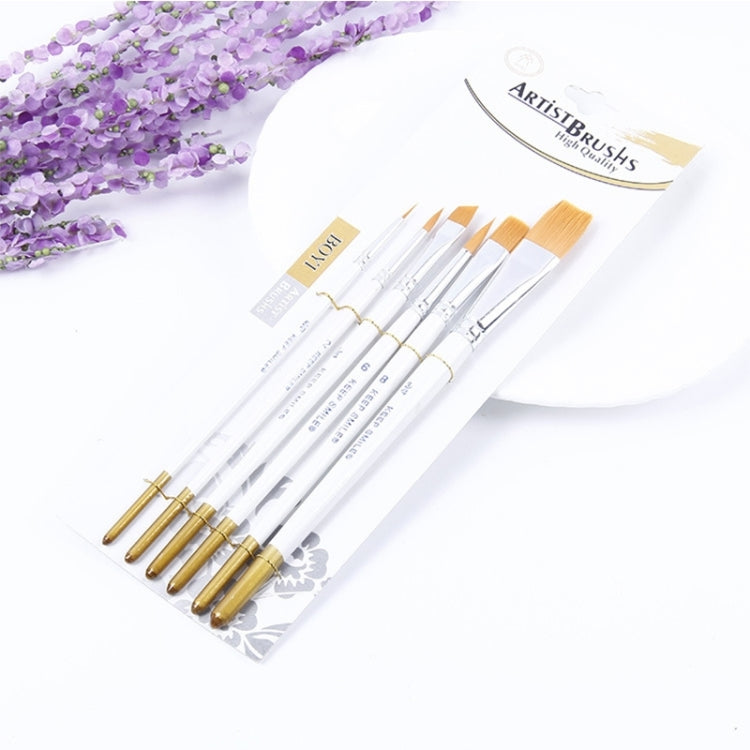 6 in 1 Artists Oil Painting Brush Set Nylon Hair Wood Handle Acrylic Watercolor Pointed Tip Drawing Pen