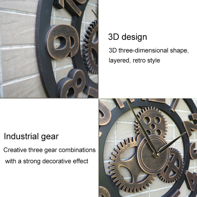 Retro Wooden Round Single-sided Gear Clock Number Wall Clock, Diameter: 40cm