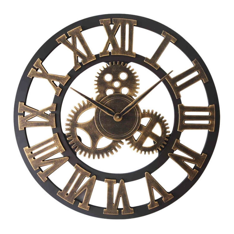 Retro Wooden Round Single-sided Gear Clock Rome Number Wall Clock, Diameter: 80cm