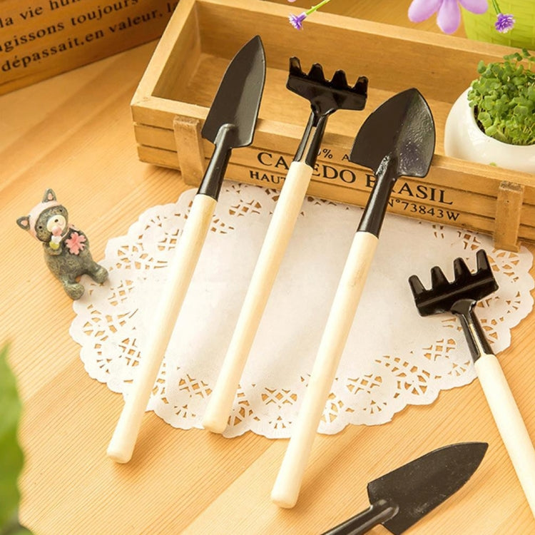 4pcs Rake Shovel Digging Trowel 3 in 1  Wooden Handle Metal Head Mini Garden Plant Tool Gardening Tool