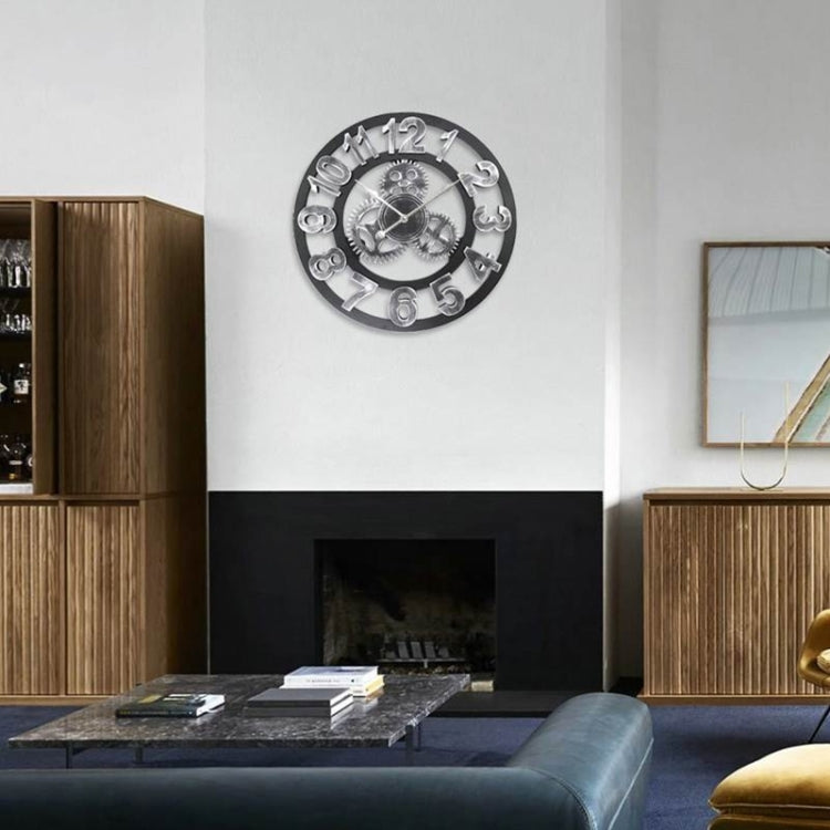 Retro Wooden Round Single-sided Gear Clock Arabic Number Wall Clock, Diameter: 30cm