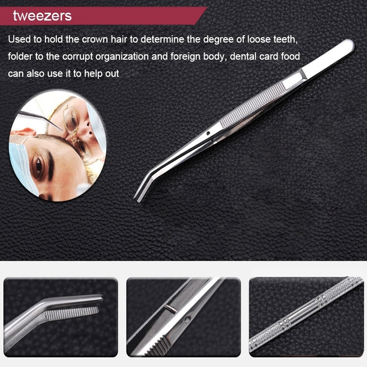 6 in 1 Dental Tool Set (Stainless Steel Probe + Hoe-shaped Dentist + Sickle Dentist + Tooth Stain Rejection Device + Dental Tweezers + Mouth Mirror)
