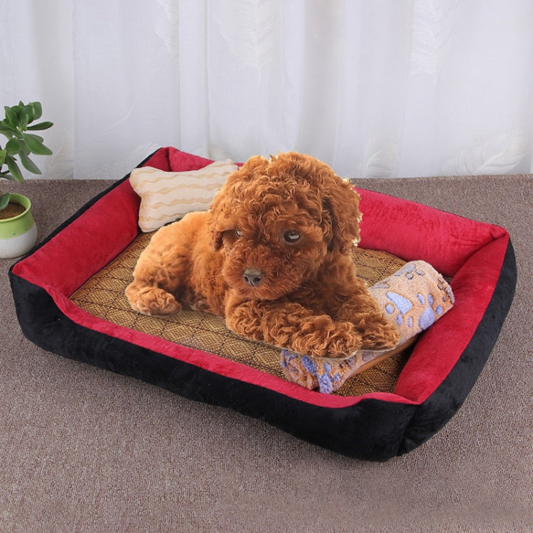 Dog Bone Pattern Big Soft Warm Kennel Pet Dog Cat Mat Blanket, with Rattan Mat & Blanket Size: L, 80×60×15cm