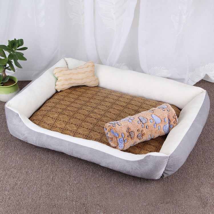 Dog Bone Pattern Big Soft Warm Kennel Pet Dog Cat Mat Blanket, with Rattan Mat & Blanket Size: L, 80×60×15cm