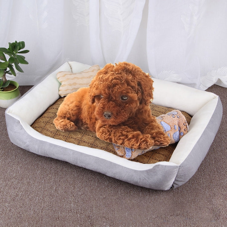 Dog Bone Pattern Big Soft Warm Kennel Pet Dog Cat Mat Blanket, with Rattan Mat & Blanket Size: L, 80×60×15cm