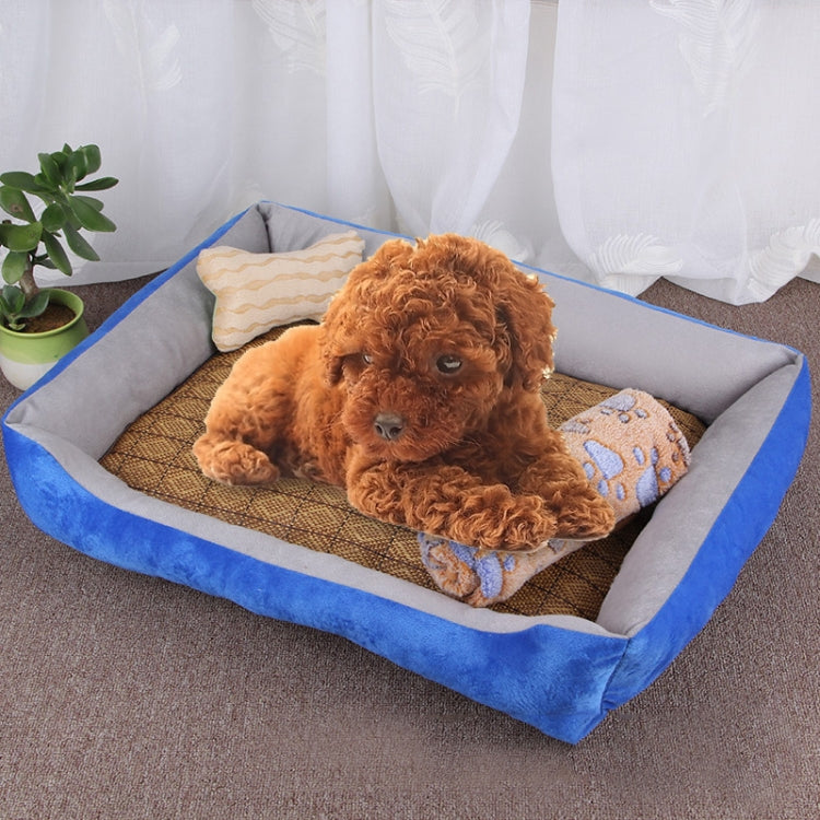 Dog Bone Pattern Big Soft Warm Kennel Pet Dog Cat Mat Blanket, with Rattan Mat & Blanket Size: L, 80×60×15cm
