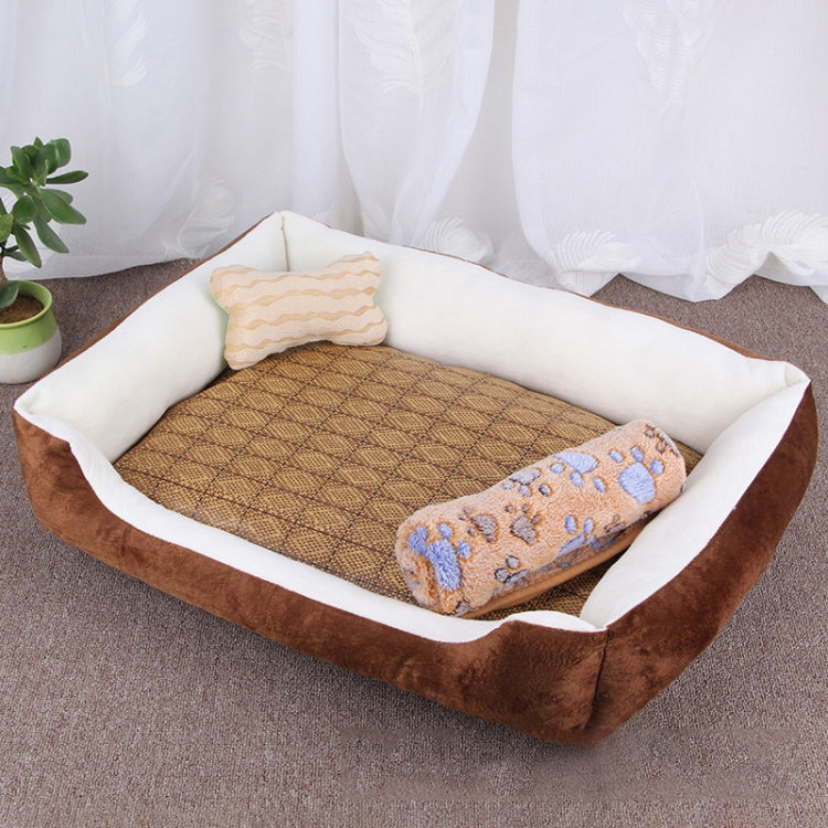 Dog Bone Pattern Big Soft Warm Kennel Pet Dog Cat Mat Blanket, with Rattan Mat & Blanket Size: L, 80×60×15cm, Size: L