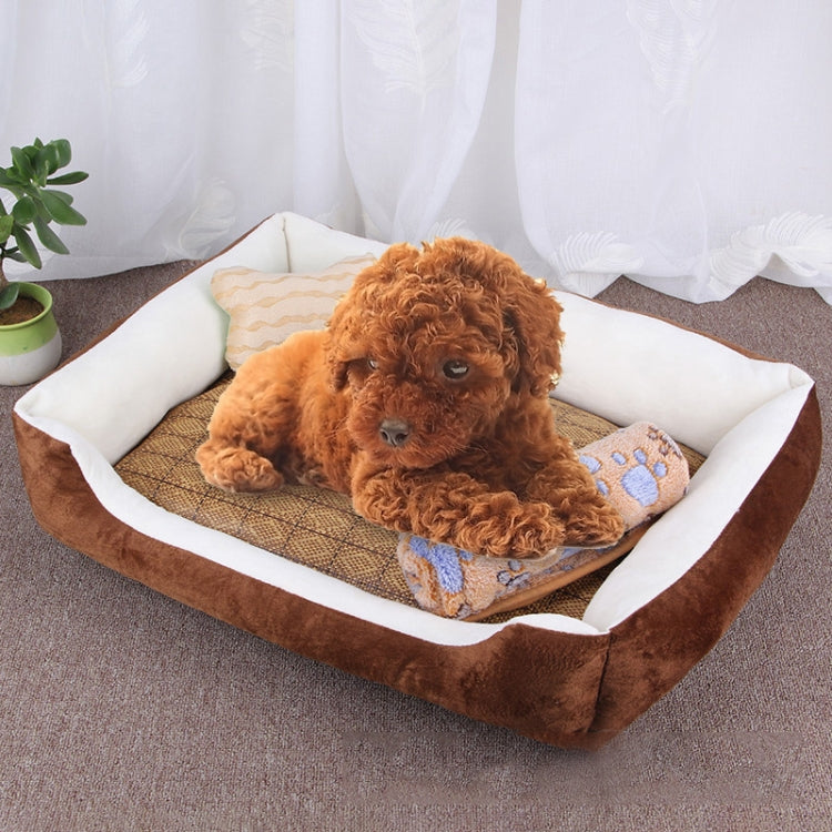 Dog Bone Pattern Big Soft Warm Kennel Pet Dog Cat Mat Blanket, with Rattan Mat & Blanket Size: L, 80×60×15cm