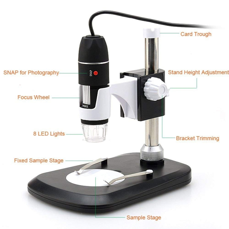 DMS-MDS800 40X-1600X Magnifier 2.0MP Image Sensor USB Digital Microscope with 8 LEDs & Professional Stand