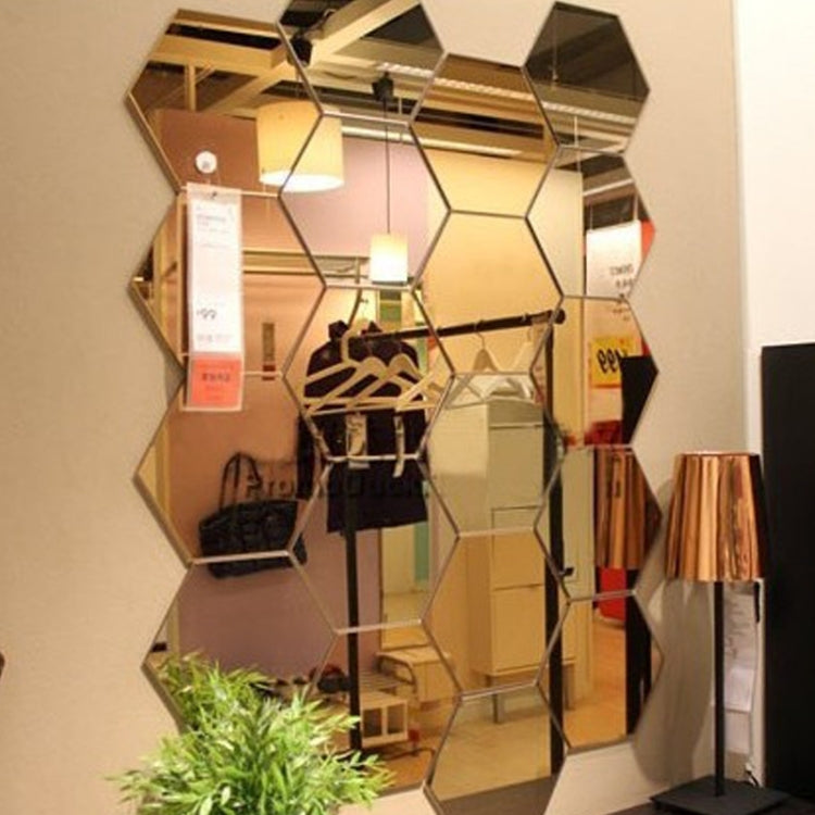 12 PCS 3D Hexagonal Mirror Wall Stickers Set, Size: 10*10cm, Size: 10*10cm (Gold), Size: 10*10cm (Red), Size: 10*10cm (Silver), Size: 10*10cm (Black)