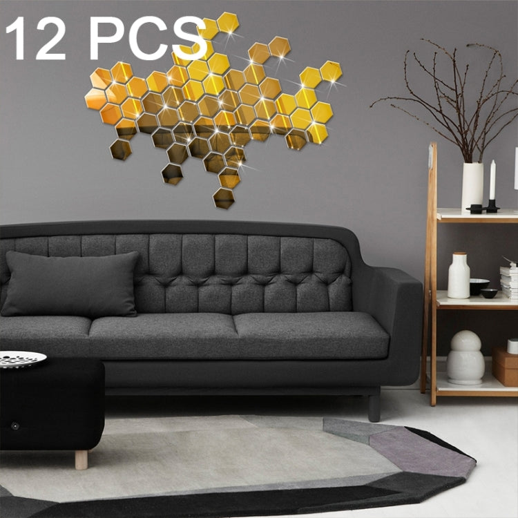 12 PCS 3D Hexagonal Mirror Wall Stickers Set, Size: 10*10cm, Size: 10*10cm (Gold), Size: 10*10cm (Red), Size: 10*10cm (Silver), Size: 10*10cm (Black)