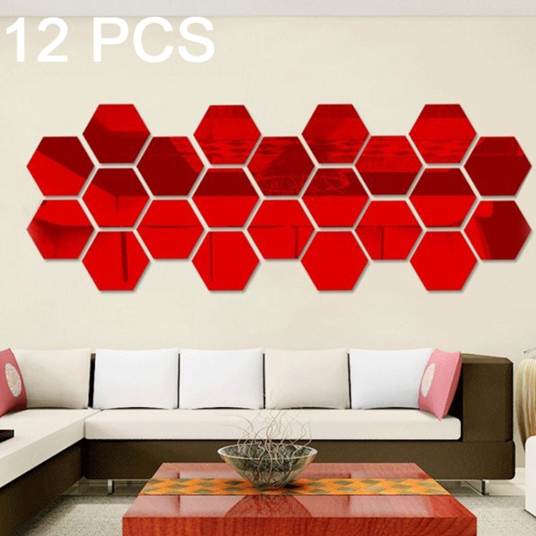 12 PCS 3D Hexagonal Mirror Wall Stickers Set, Size: 10*10cm, Size: 10*10cm (Gold), Size: 10*10cm (Red), Size: 10*10cm (Silver), Size: 10*10cm (Black)