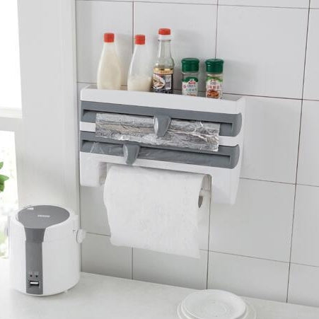 Kitchen Wall Mounted Cling Film Holder Wrap Storage Rack Hanger Rack Cutting Device, Size: 39 x 10 x 24cm