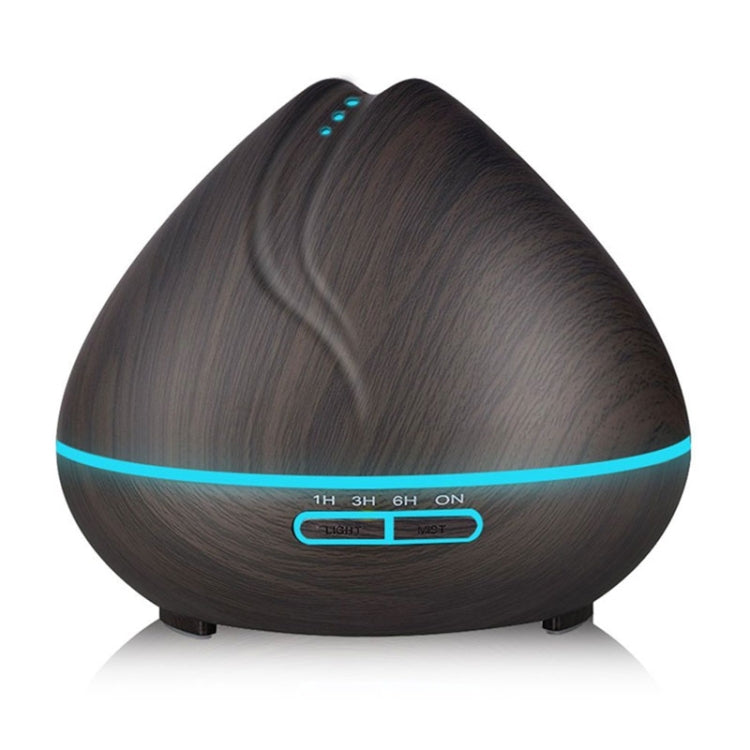 Peach Shape Wood Grain Remote Control Ultrasonic Humidifier Aromatherapy Machine Automatic Alcohol Sprayer with LED Lights, Capacity: 400mL, EU Plug (Dark Wood Color)