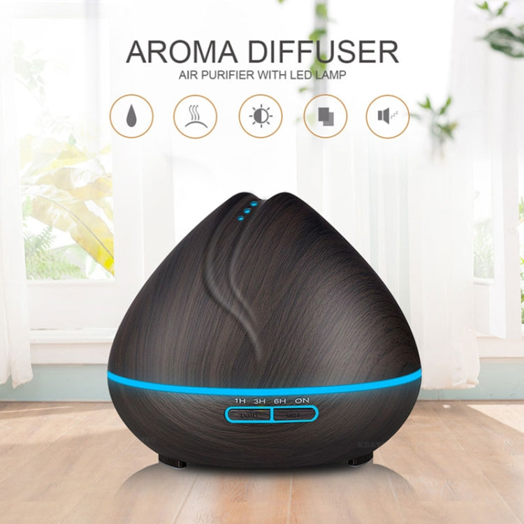 Peach Shape Wood Grain Remote Control Ultrasonic Humidifier Aromatherapy Machine Automatic Alcohol Sprayer with LED Lights, Capacity: 400mL, EU Plug (Dark Wood Color)