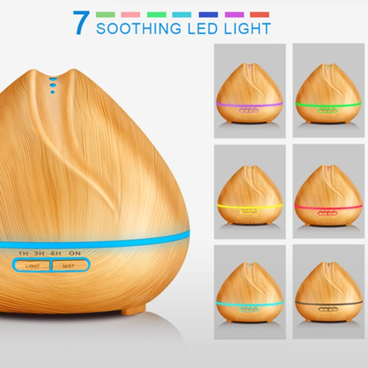 Peach Shape Wood Grain Remote Control Ultrasonic Humidifier Aromatherapy Machine Automatic Alcohol Sprayer with LED Lights, Capacity: 400mL, EU Plug (Dark Wood Color)