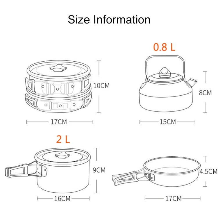 Hewolf 1692 Outdoor Camping Tableware Pots Cookwear Set for 2-3 Person