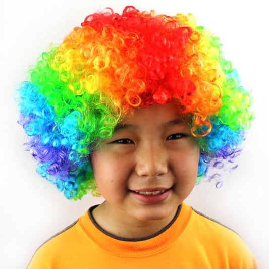 Colorful Wild-Curl Up Crown Party Cosplay Headwear Wavy Short Polyester Yarn Made Wigs For Adult And Child