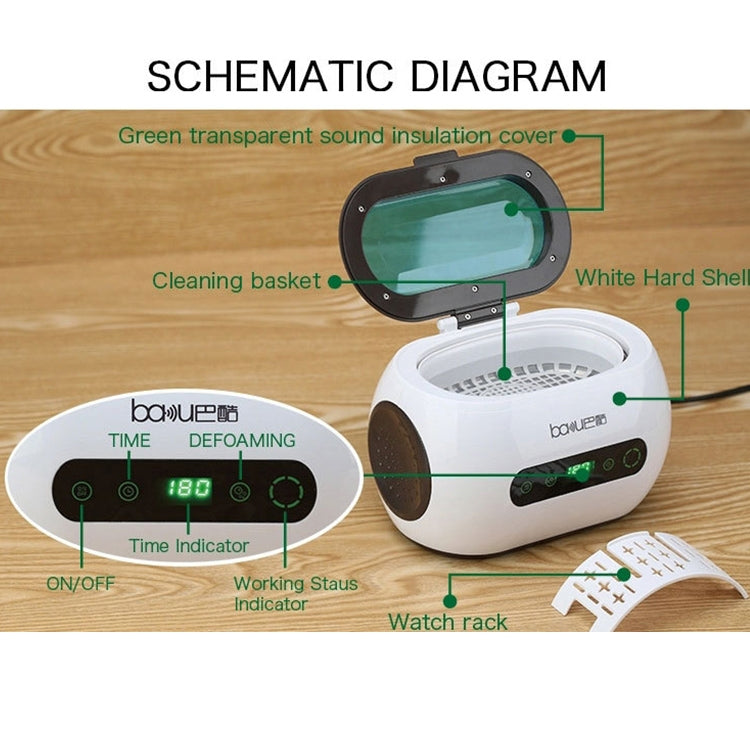 baku BA-3060 220V Household Glasses Jewelry Cleaning Tools Ultrasonic Cleaning Machine, EU Plug