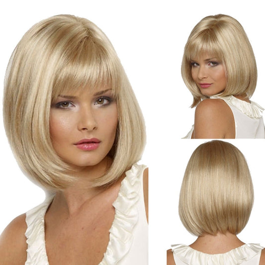 Short Straight Hair Bob Haircut Wig Chemical Fiber Hair Headgear for Women
