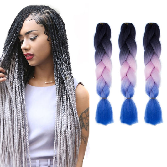 Fashion Color Gradient Individual Braid Wigs Chemical Fiber Big Braids, Length: 60cm(56 Purple+Lake Blue+Light Purple)