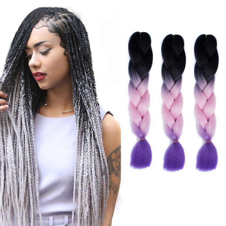 Fashion Color Gradient Individual Braid Wigs Chemical Fiber Big Braids, Length: 60cm(56 Purple+Lake Blue+Light Purple)