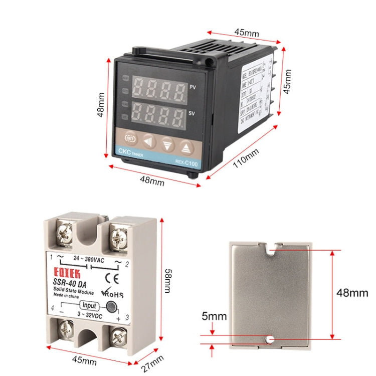 REX-C100 Thermostat + Thermocouple + SSR-60 DA Solid State Module Intelligent Temperature Control Kit
